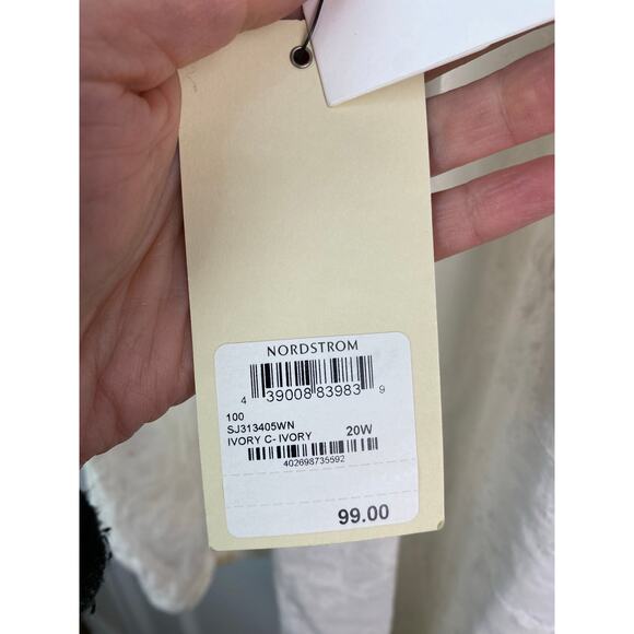 NWT Sejour Women's Size 20W Cream Floral Embroidered Tie Back Mini Shirt Dress - Picture 6 of 7